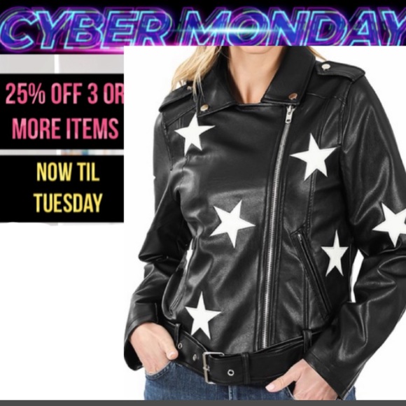 Chic Nation Jackets & Blazers - Star Vegan Leather Jacket